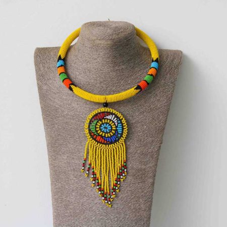 KIBIBI Yellow Beaded Zulu Necklace, African Pendant necklace is a perfect gift to your loved ones.