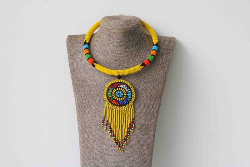 KIBIBI Yellow Beaded Zulu Necklace, African Pendant necklace is a perfect gift to your loved ones.