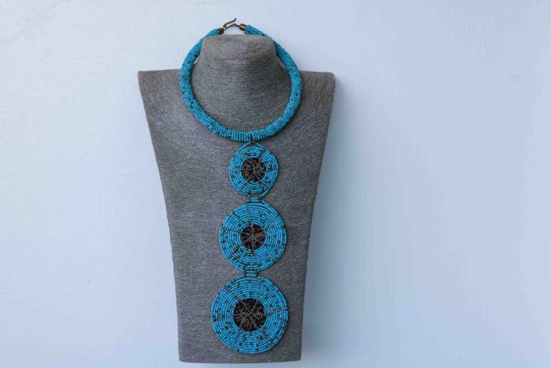 JABALI Light Blue tiered necklace, African beaded Pendant necklace is a perfect gift to your loved ones.