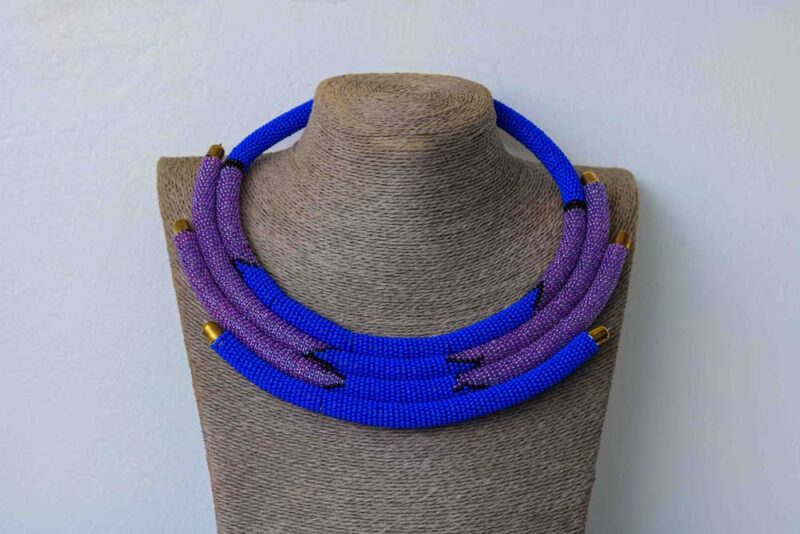 SITI Blue and Purple Zulu Beaded necklace, Maasai necklace can be a perfect gift for your loved ones.