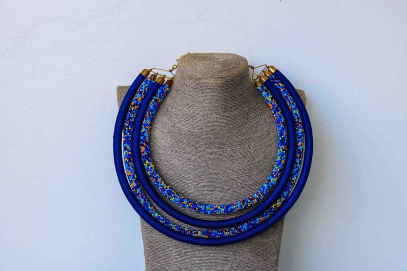 HASANI African Blue Beaded necklace is an elegant necklace that compliments any outfit.