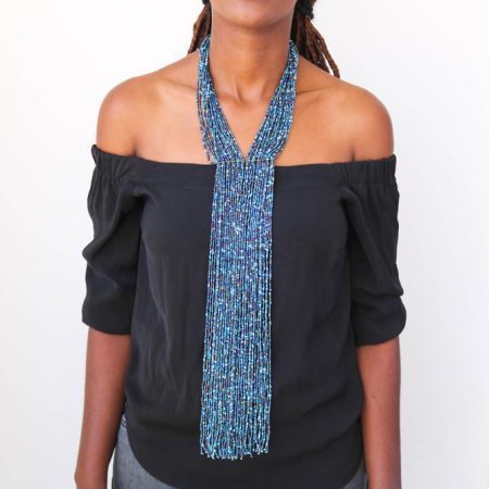 AKINYI beaded fringe necklace made using 100% fine beads.