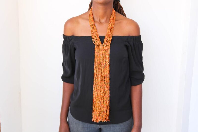 ADANA beaded fringe necklace made using 100% fine beads.