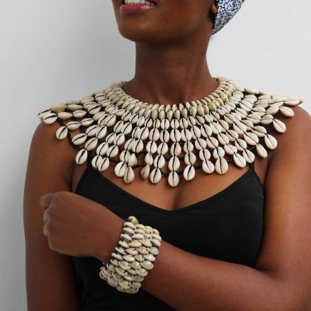 GACHIE African Cowrie Shell Necklace with matching bracelet