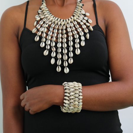AHADI African Cowrie Necklace with matching bracelet