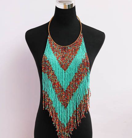ANASA beaded fringe necklace